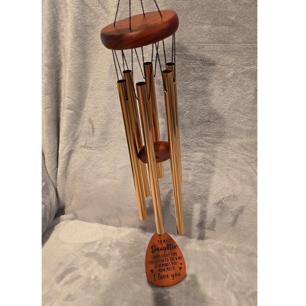 To My Daughter Wind Chime Gold Aluminum Tubes Wood Butterfly Floral Gift Decor